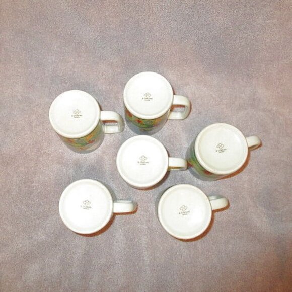 SET OF 6 Vintage OTAGIRI Butterfly RAINBOW Coffee MUGS Cross Stitch HOUSE Bird - Picture 9 of 10